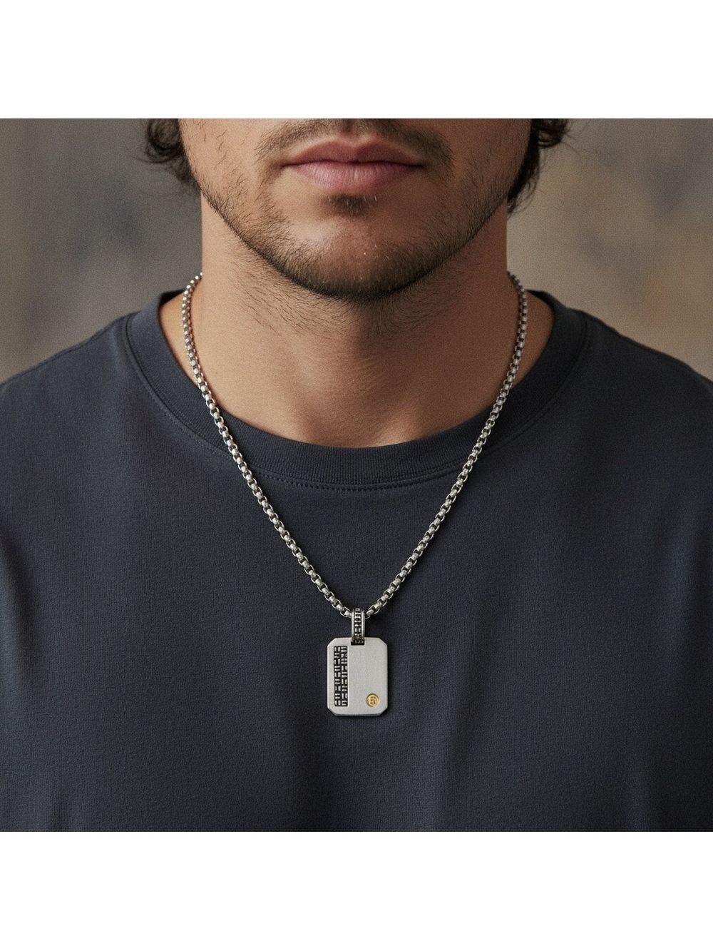 Philip Andre 18K Gold & Sterling Silver Dog Tag Necklace with 24" chain